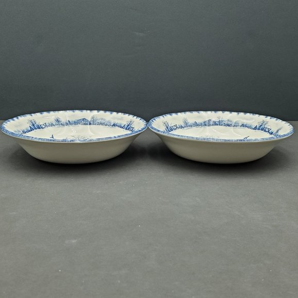 International Tableworks Riverwood Coupe Soup Cereal Bowls Blue Farm Scene - Picture 5 of 8